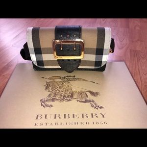 NWT Burberry Sm. House Check & Leather Buckle Bag